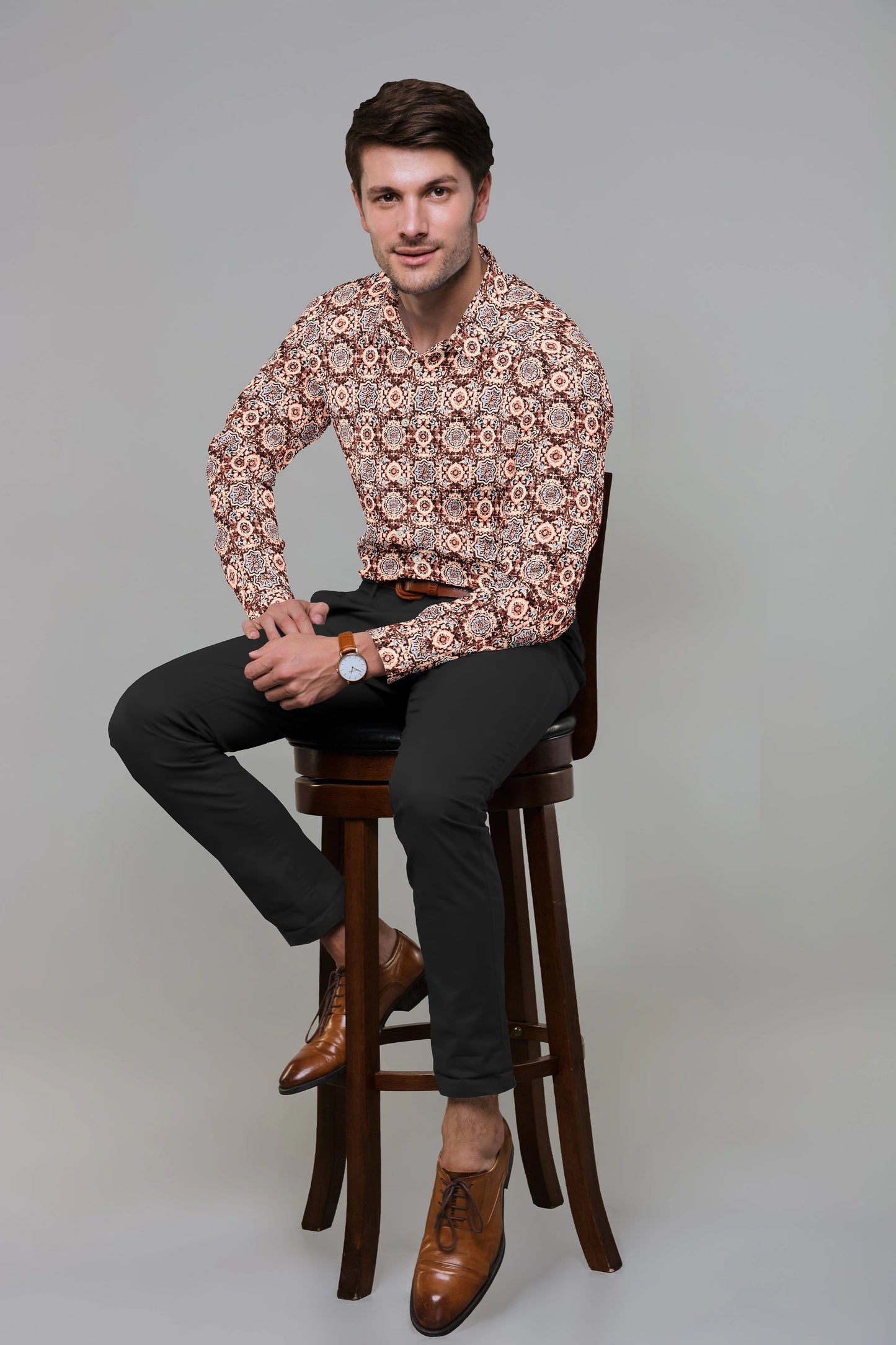 Salmon Pink Block Print Shirt