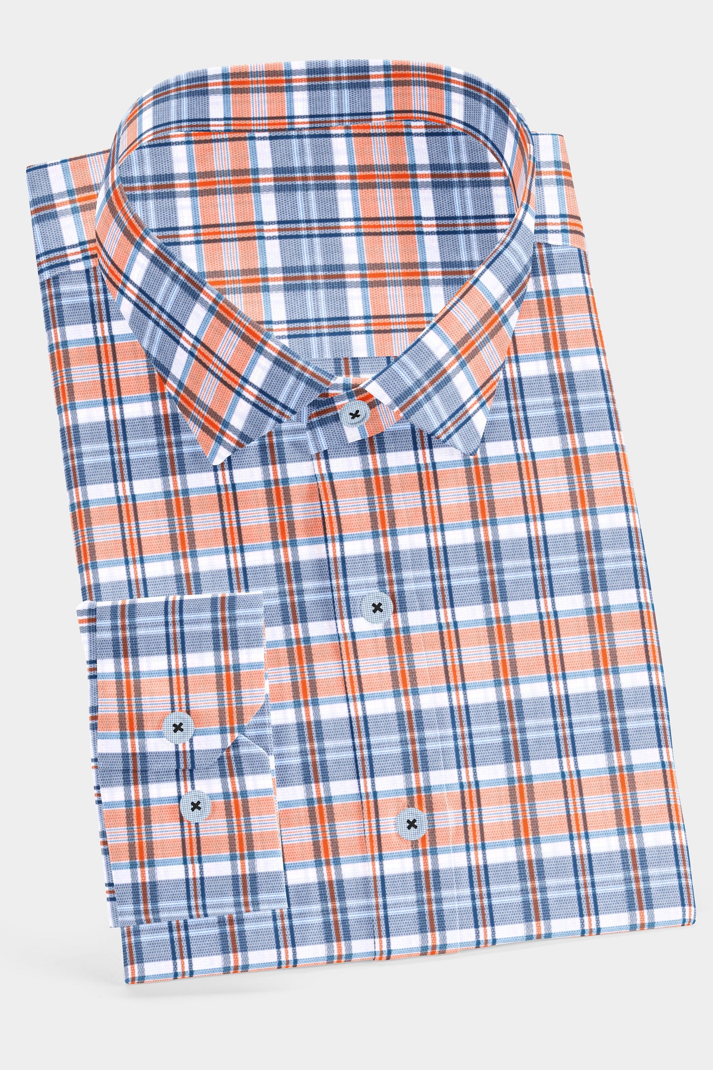 Orange & Blue Plaid Check Shirt