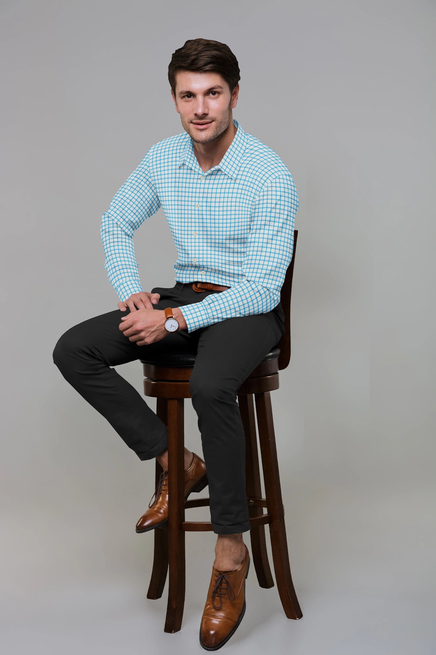 Cotton Linen Aqua checked