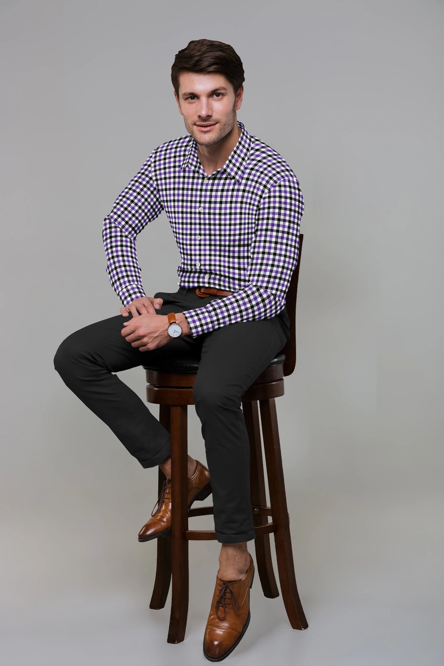 Imperial Magenta & Black twill Check shirt