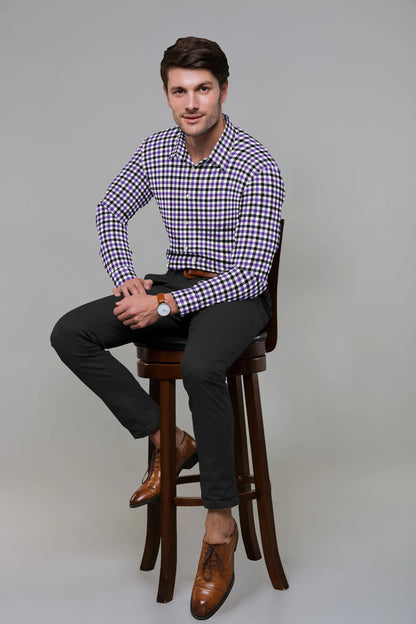 Imperial Magenta & Black twill Check shirt