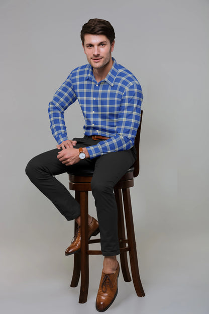Cobalt Blue Window Pane check Shirt
