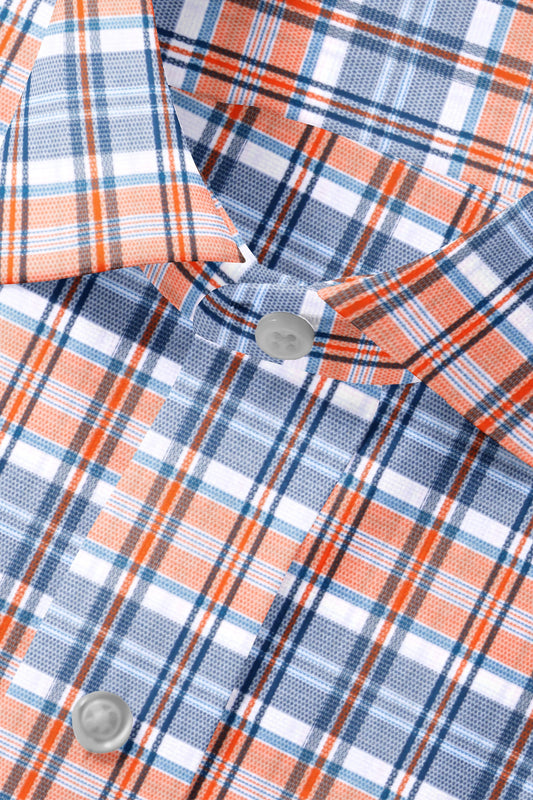Orange & Blue Plaid Check Shirt