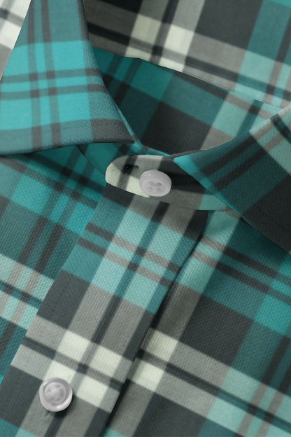 Blue Green Window Pane Check Shirt