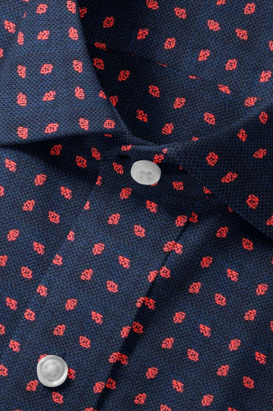 Navy Blue Dobby Red Print Shirt