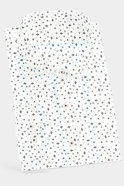 Geometric Print White on Black Shirt