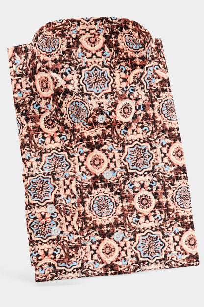 Salmon Pink Block Print Shirt