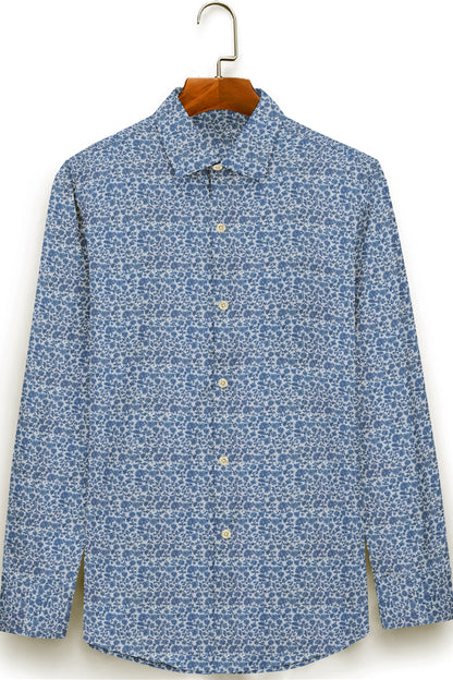White Blue Micro Flower Print