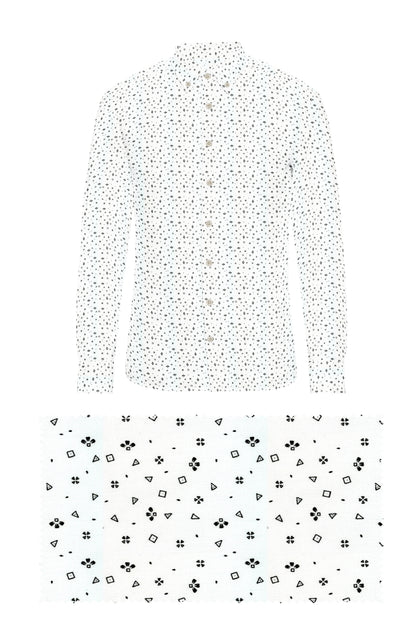 Geometric Print White on Black Shirt
